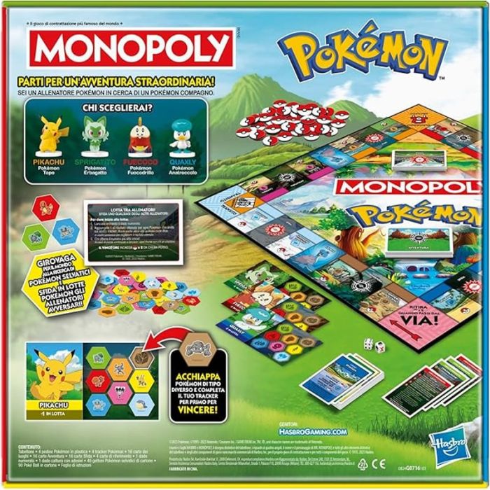 Scatola posteriore Monopoly Pokémon con regole e tabellone illustrato