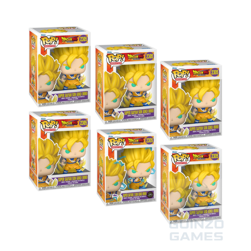 Bundle di figure FUNKO POP in scatola con Son Goku Super Saiyan 2, capelli biondi