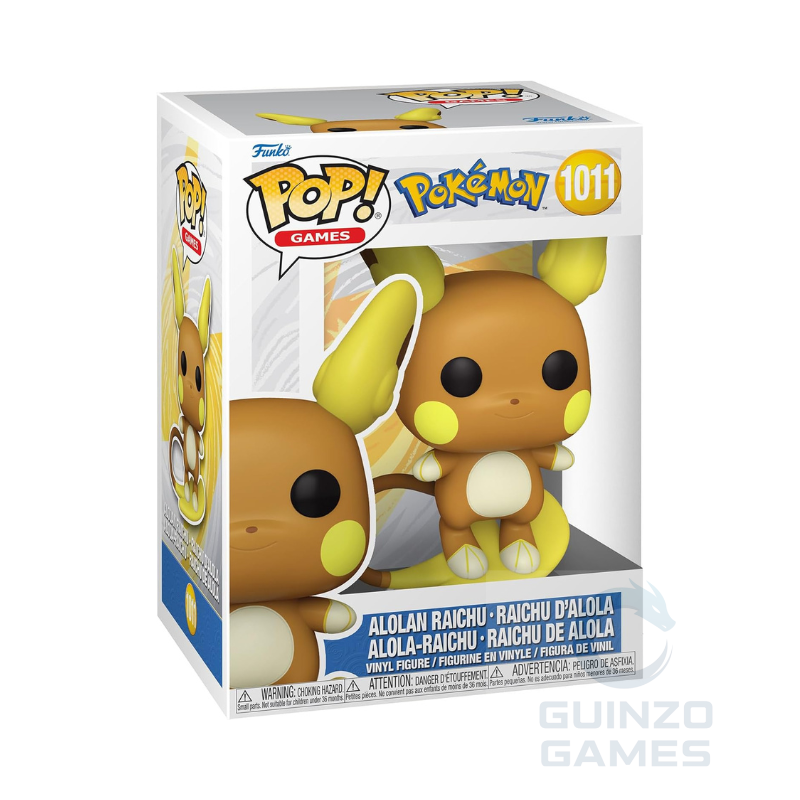 Scatola con action figure Funko POP Pokémon Alolan Raichu: giallo e orecchie verdi