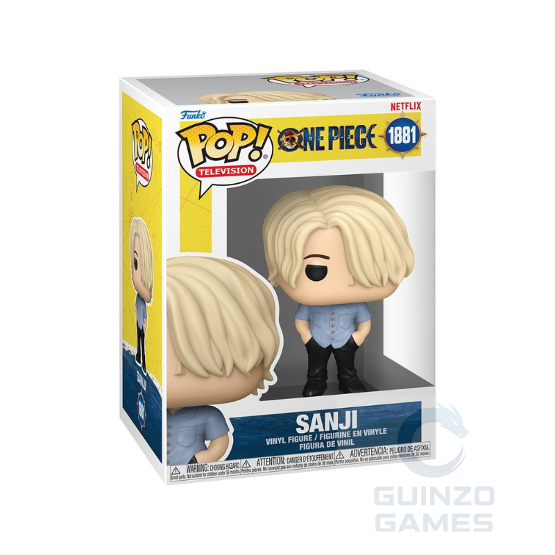 Action figure Funko Pop Sanji 1881 in scatola, figura in posa, camicia azzurra