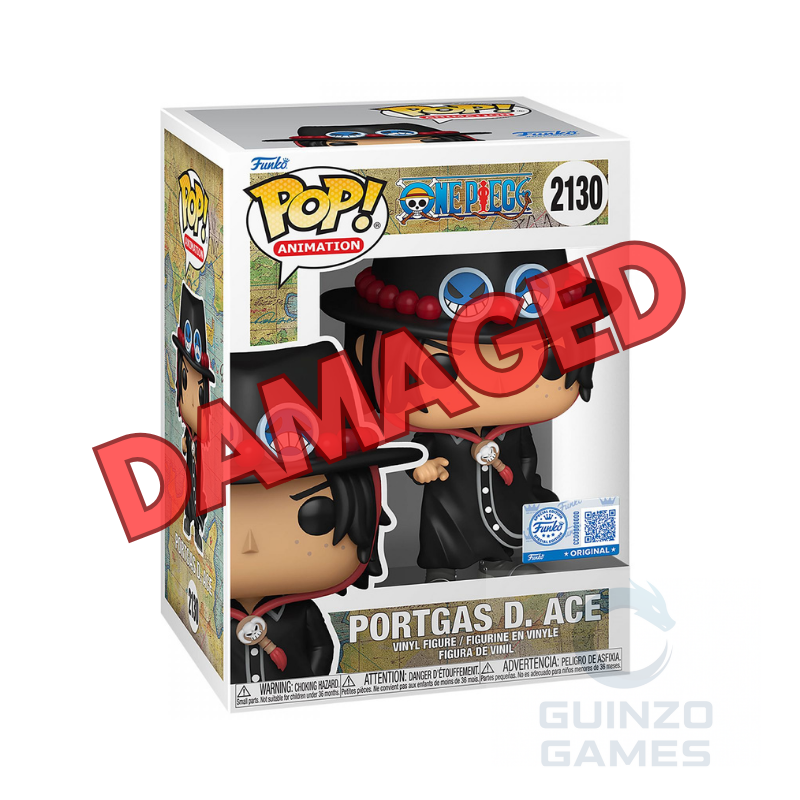 Figura Funko POP Animation Portgas D. Ace in scatola, cappotto nero, treccia rossa.