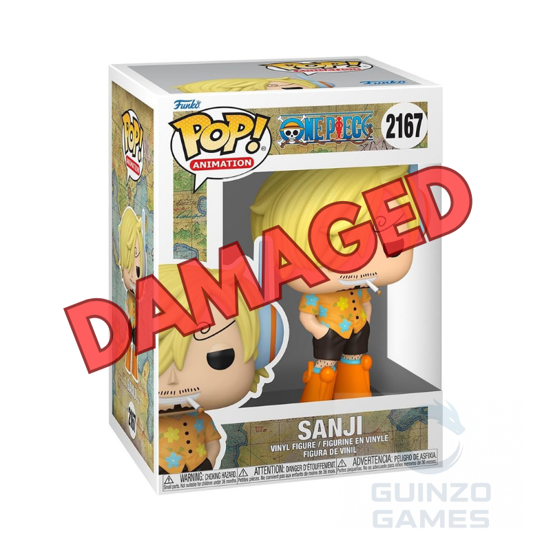 Scatola con figura Funko Pop Sanji in stile One Piece, capelli biondi, blu e arancio