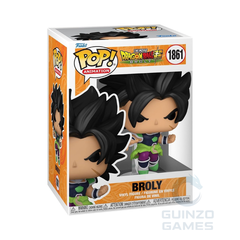 Figurina Funko POP Broly 1861 con capelli neri e abiti verdi nella confezione