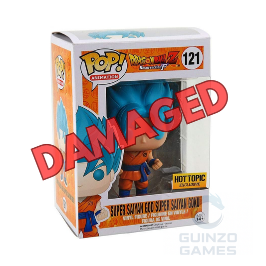 Figura Funko POP in scatola con Goku Super Saiyan God, n. 121.
