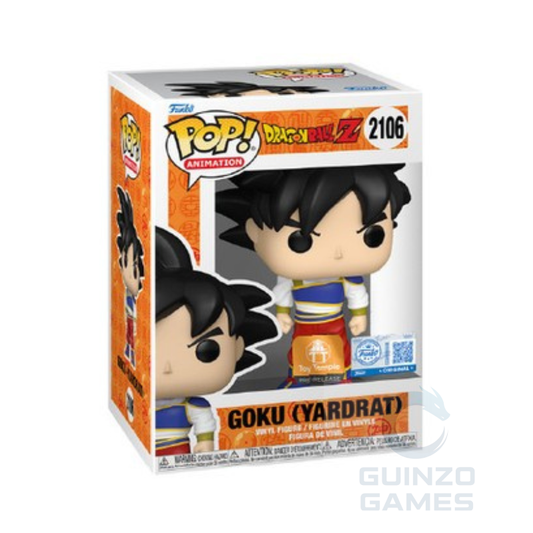 Figura Funko POP di Goku Yardrat in scatola, con abiti bianchi e capelli neri