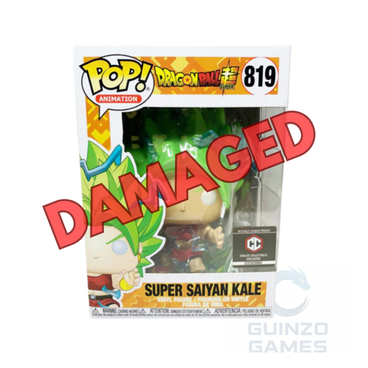 Scatola Funko Pop con figurina Super Saiyan Kale verde, capelli appuntiti e outfit rosso.