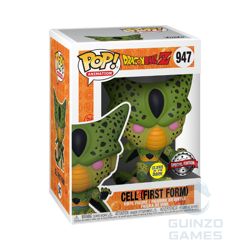 Figura FUNKO POP di Cell prima forma in scatola, dettagli verdi e gialli