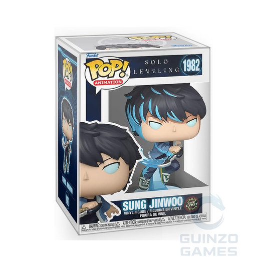 Scatola Funko POP in vinile Solo Leveling con Sung Jinwoo 1982, vista laterale
