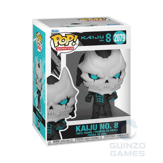 Personaggio Funko POP Kaiju No. 8 in confezione, teschio grigio con occhi turchesi.
