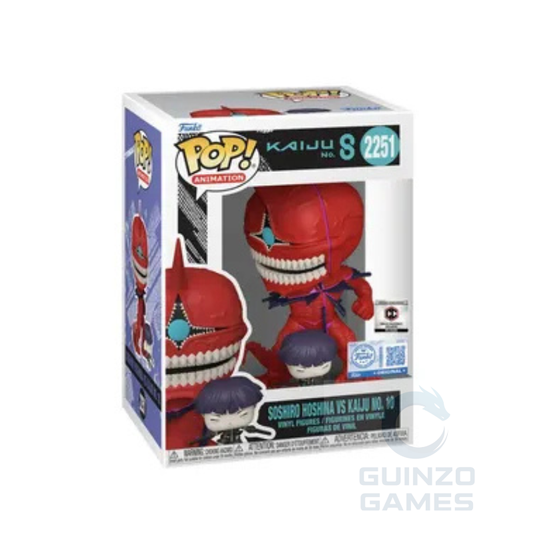 Scatola Funko Pop! Kaiju No.8 con figure rosse e personaggio blu, pre-release