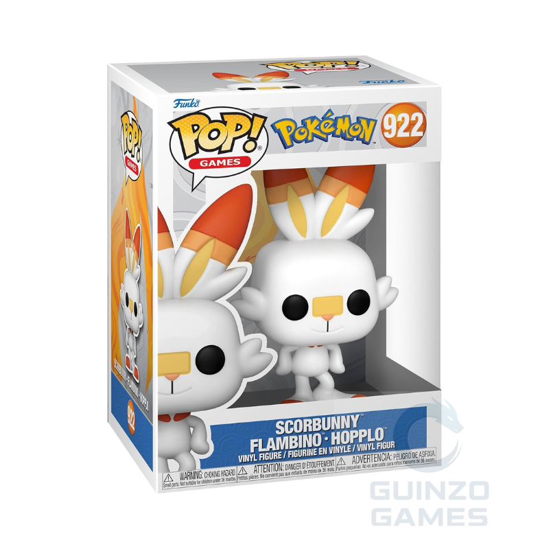 Scatola Funko Pop Scorbunny: figura in bianco e arancione, maschera nera