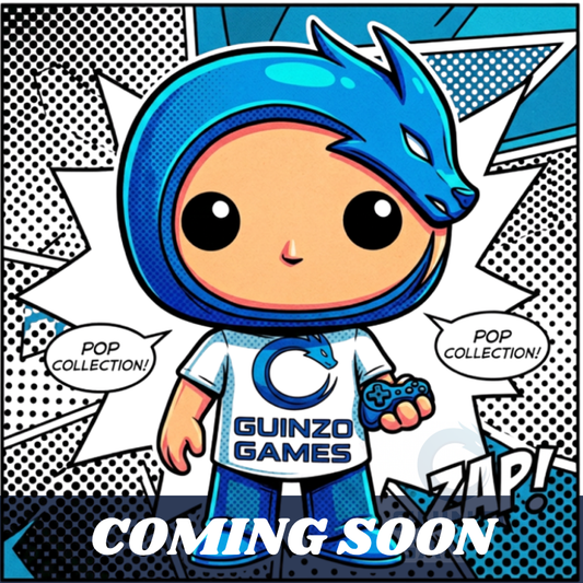 Figura Funko Pop blu di Pokémon con maglietta GUINZO GAMES e braccio alzato
