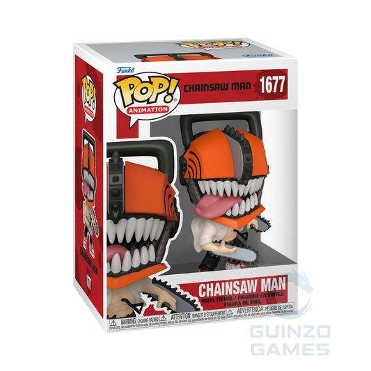 Personaggio Funko POP con casco e motosega arancione, in scatola