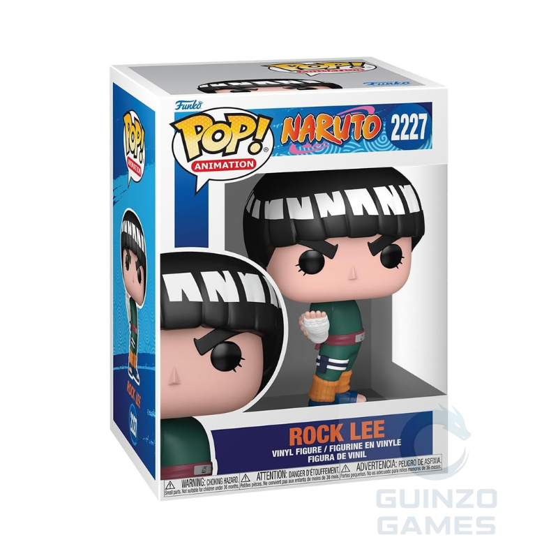 Funko Pop Naruto Rock Lee in scatola con benda bianca e vestito a righe verdi