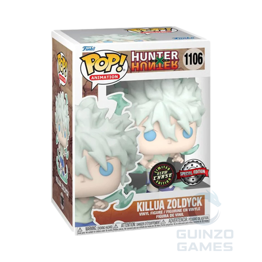 Funko Pop in vinile di Killua Zoldyck, capelli azzurri, in confezione.