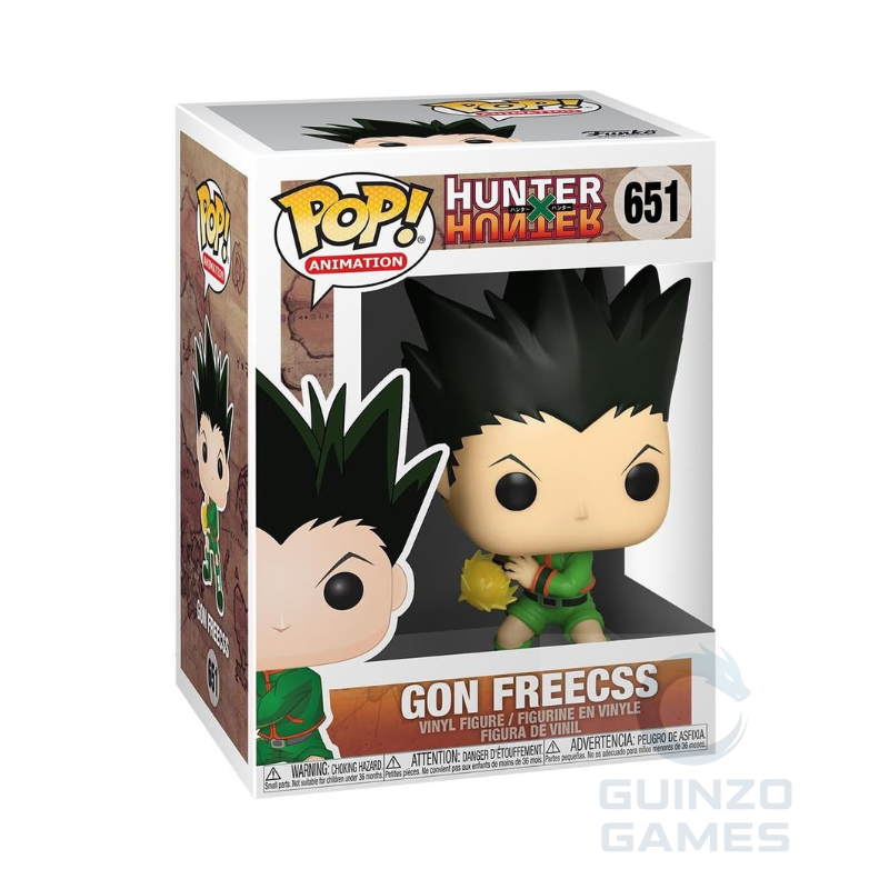 Personaggio Funko Pop Gon Freecss in confezione, figura vinile verde con accessorio giallo