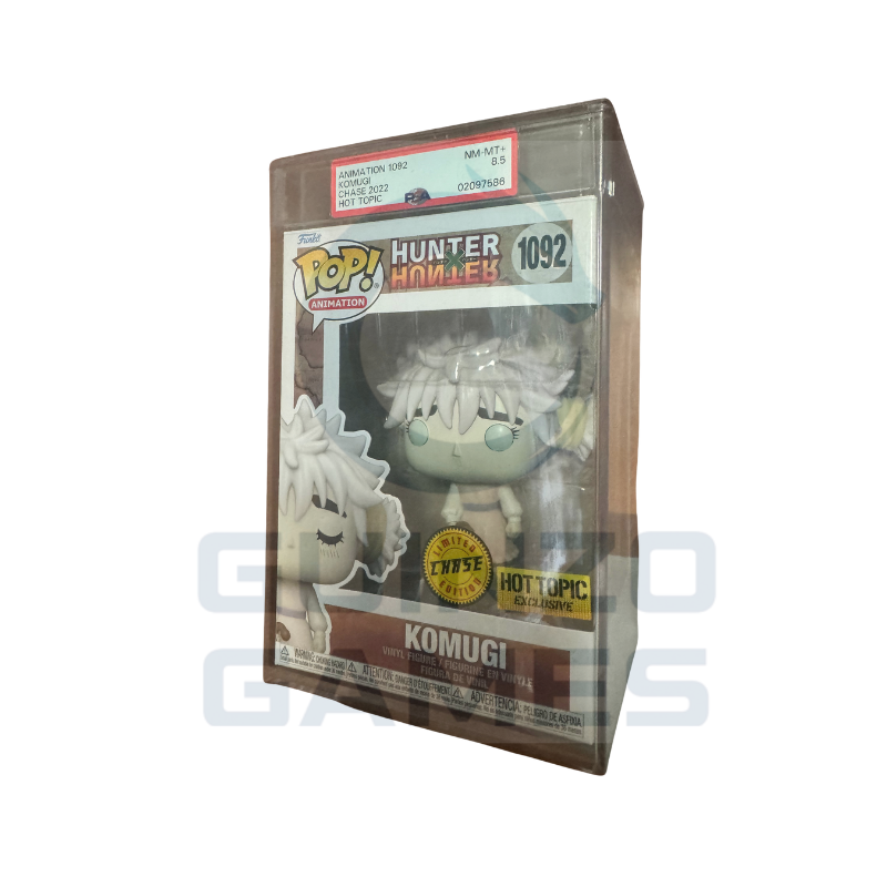 Figura Funko Pop in scatola: personaggio con capelli bianchi e abito grigio