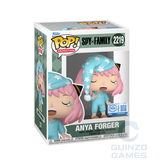Action figure Funko Pop in scatola: Anya Forger con cappelli rosa e tuta azzurra