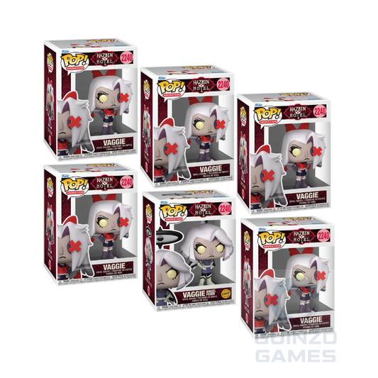 Bundle di figure Funko Pop Vaggie in scatole, stile Hazbin Hotel, con dettagli rossi