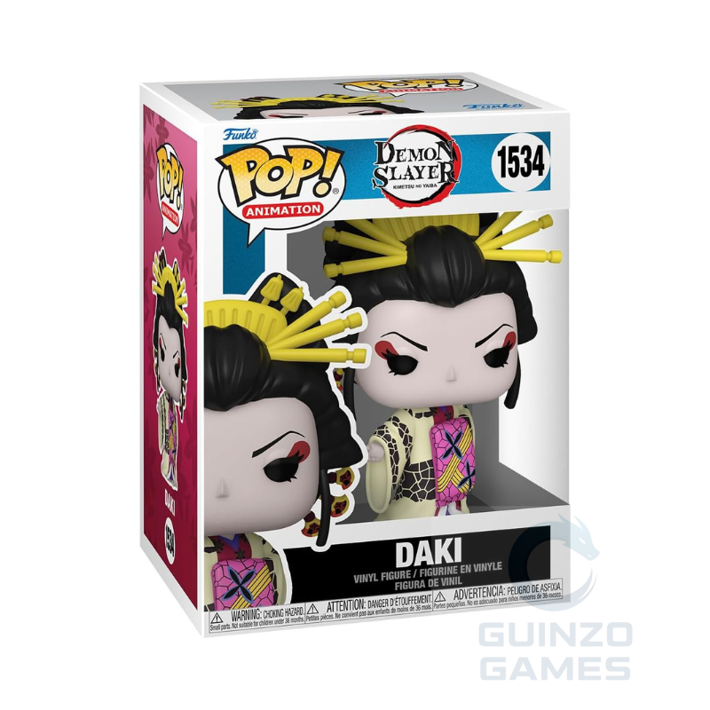 Action figure Funko POP Daki in scatola, capelli neri e accessori gialli.