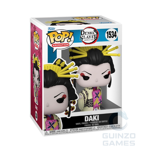 Action figure Funko POP Daki in scatola, capelli neri e accessori gialli.