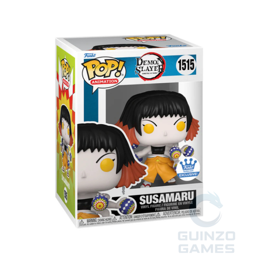 Scatola Funko Pop: figurina vinile con accessori circolari blu, capelli neri, abito arancione