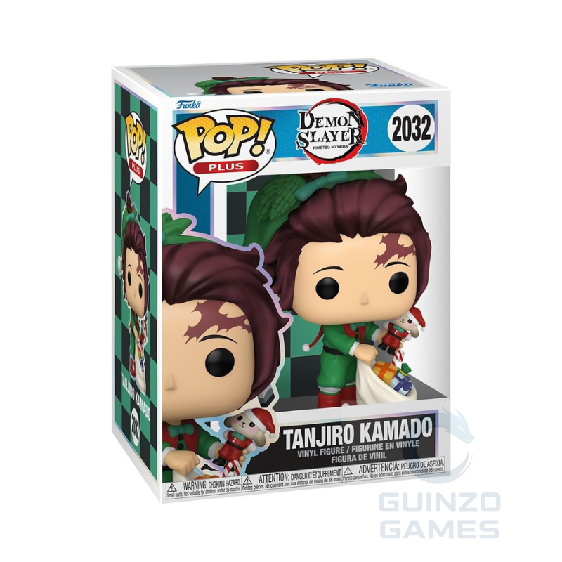 Personaggio Funko POP Tanjiro Kamado in scatola, capelli scuri e abito verde.