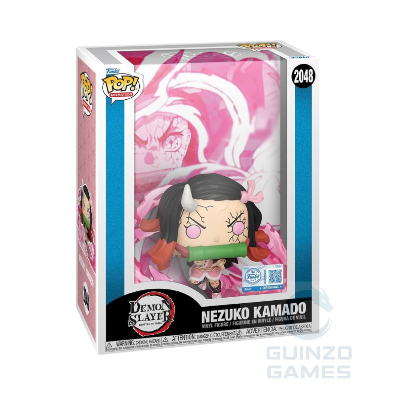 Funko Pop Nezuko Kamado figura in scatola con capelli neri e outfit verde-arancio