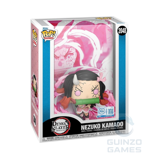 Funko Pop Nezuko Kamado figura in scatola con capelli neri e outfit verde-arancio
