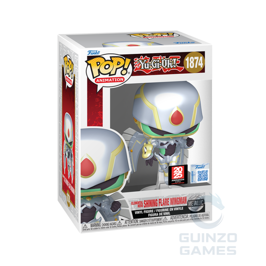 Figura in vinile Funko Pop in scatola, eroe con elmo bianco e dettagli gialli