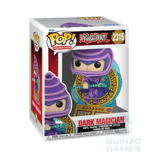 Figura in vinile Funko POP! con cappuccio viola e torso azzurro, arma in mano, in scatola