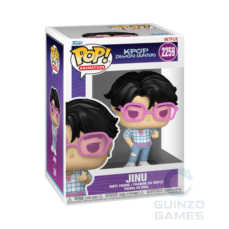 Figura in vinile FUNKO POP KPOP Demon Hunters JINU in scatola, occhiali rosa.
