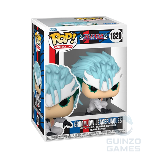 Figurina Funko POP in scatola: capelli azzurri, occhi verdi, abito nero, sagoma in vinile