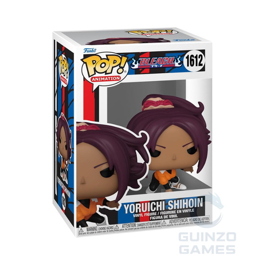 Figura Funko Pop anime in confezione, capelli viola e outfit arancione