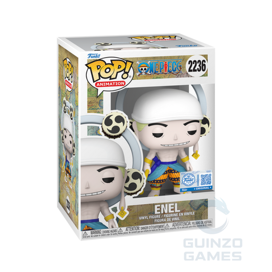 Figura Funko Pop Animation Enel in vinile nella scatola, testa bianca e outfit blu