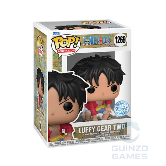 Scatola Funko POP One Piece con figura Luffy Gear Two, vista frontale e laterale