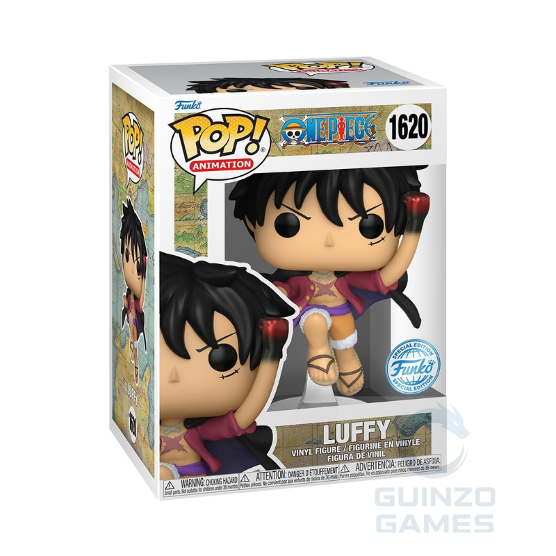 Scatola Funko POP con figura in vinile Luffy, capelli neri, mantello rosso scuro, 1620