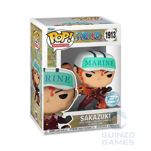 Figura Funko POP One Piece in scatola: personaggio con cappello MARINE, SAKAZUKI