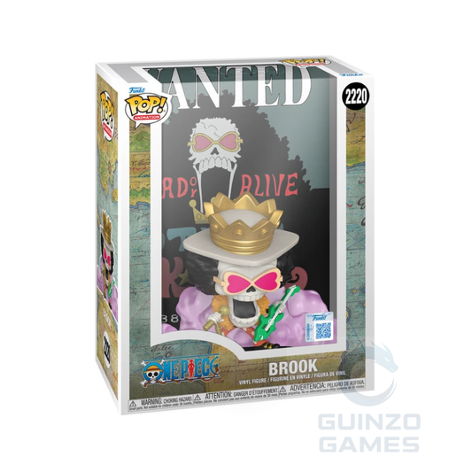 Figura Funko Pop di Brook Wanted, cappello con teschio e vestito nero, scatola.