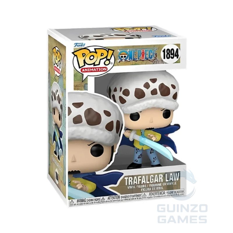 Figura Funko POP animazione Trafalgar Law 1894 con cappotto blu e cappello.